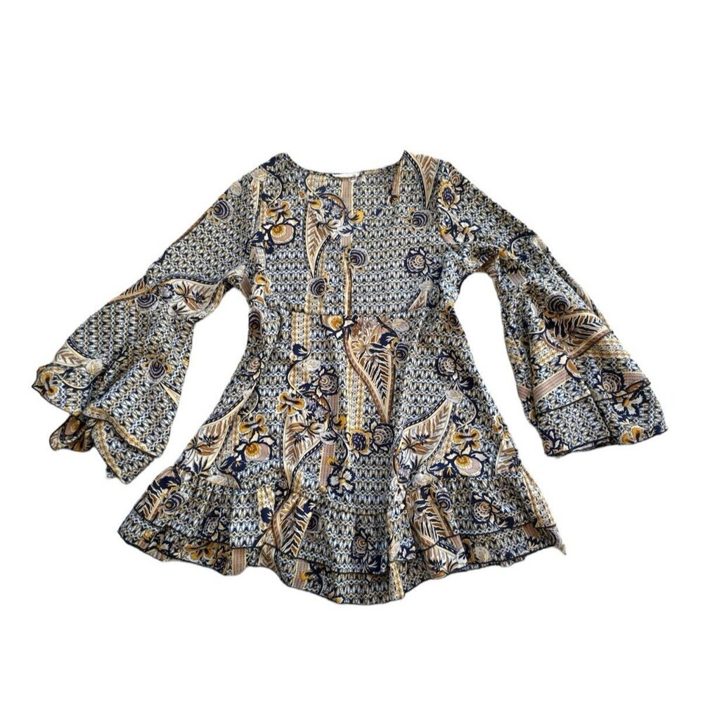 BUCKET LIST Floral Print Ruffle Sleeves Mini Dress with Ruffle Hem size small - Picture 2 of 12
